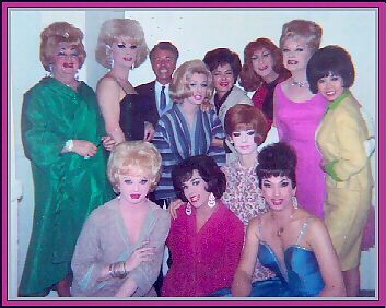 1963 BACKSTAGE, STANDING LEFT TO RIGHT: Lucian, Al St. Claire, friend of Ruth Roman, Lavern Cummings, Ruth Roman, Jackie Phillips, Harvey Lee, lady friend of Ruth Roman. 
FRONT: Carrie Davis, Reggie Dahl, Robin Price, Juan Jos